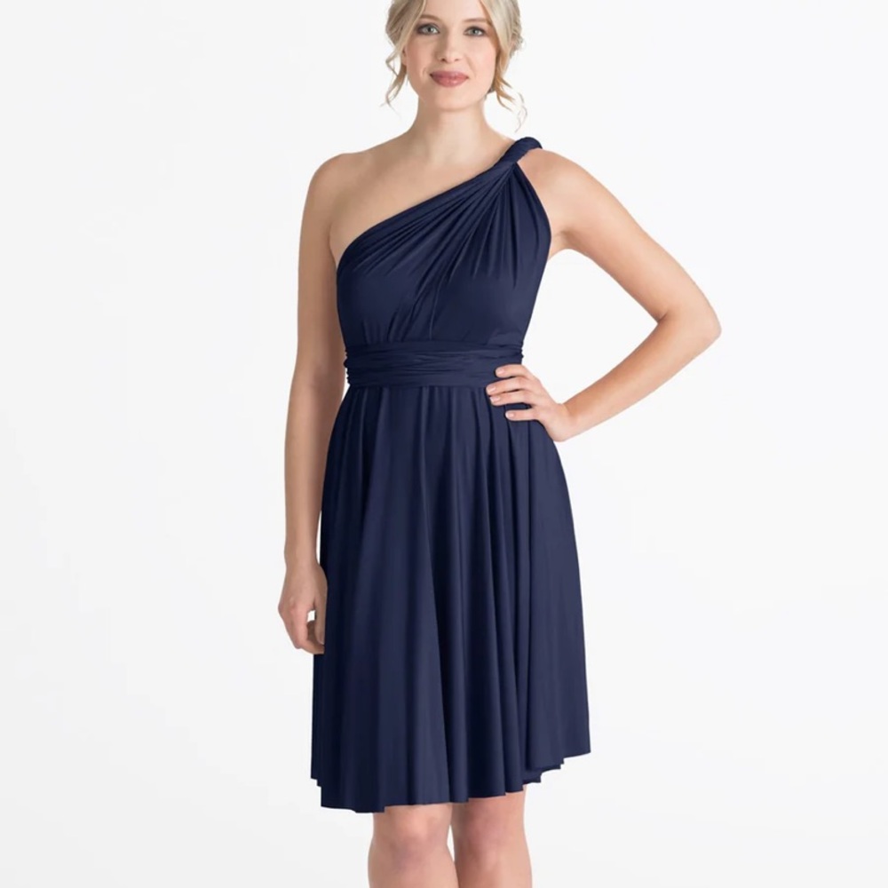 Henkaa Navy Blue Convertible Dress Sakura Stretch Knit One Size A/B
